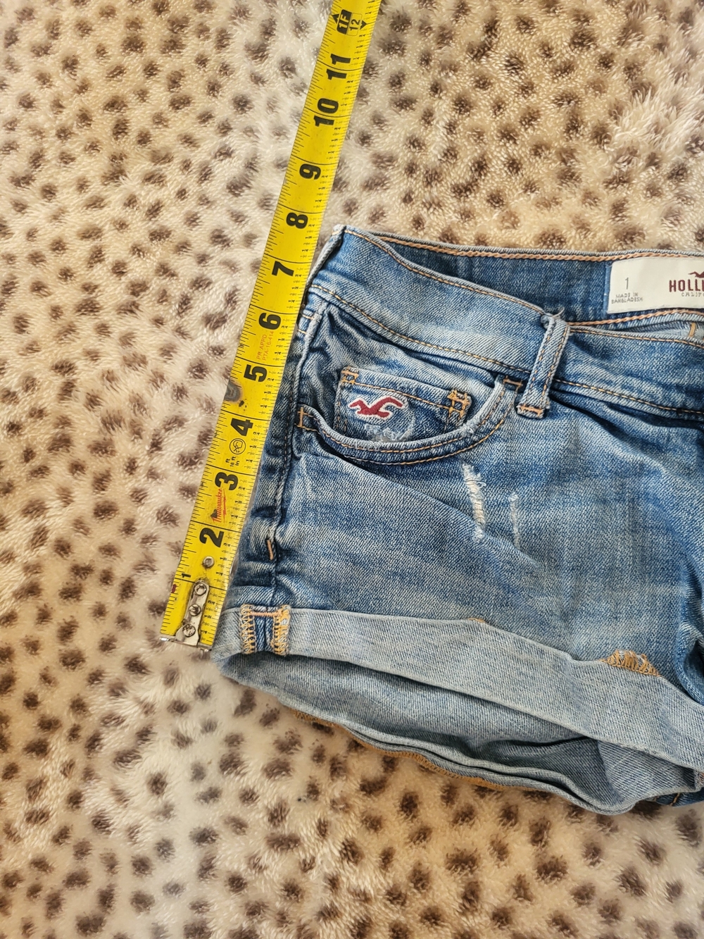 Hollister Blue Distressed Rolled Cuff Denim Shorts - Picture 4 of 8